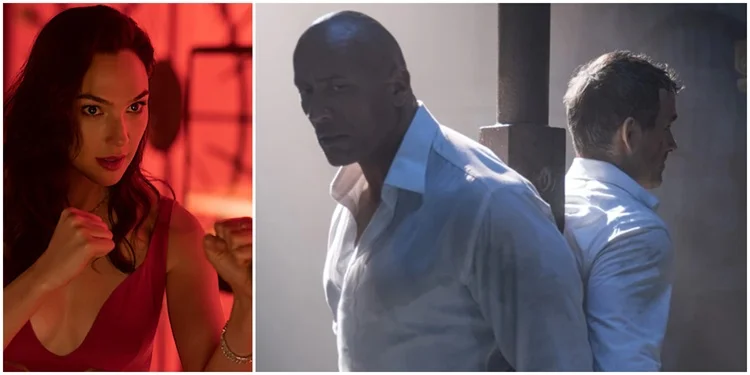 Gal Gadot, Dwayne Johnson, and Ryan Reynolds in Red Notice (Netflix Most Expensive Movie)